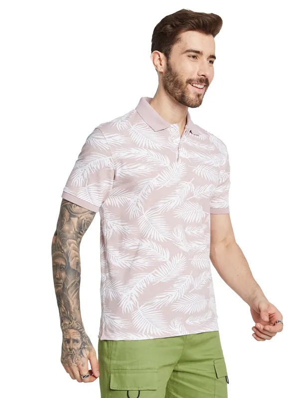 Octave Men Floral Printed Polo Collar Tropical Pockets T-Shirt