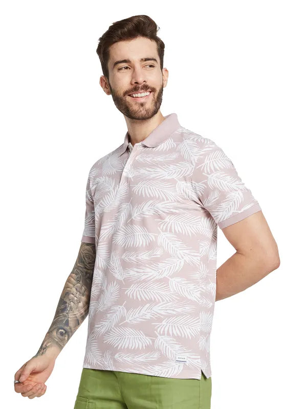 Octave Men Floral Printed Polo Collar Tropical Pockets T-Shirt