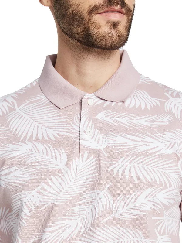 Octave Men Floral Printed Polo Collar Tropical Pockets T-Shirt