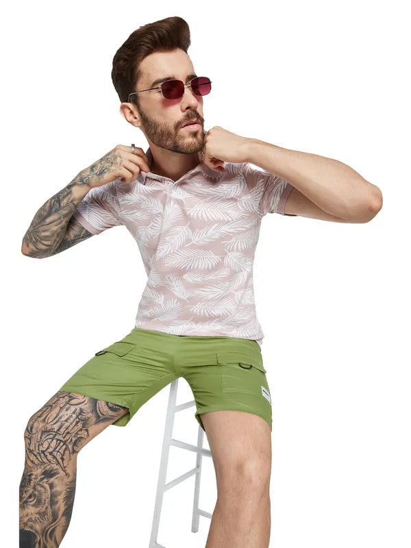 Octave Men Floral Printed Polo Collar Tropical Pockets T-Shirt