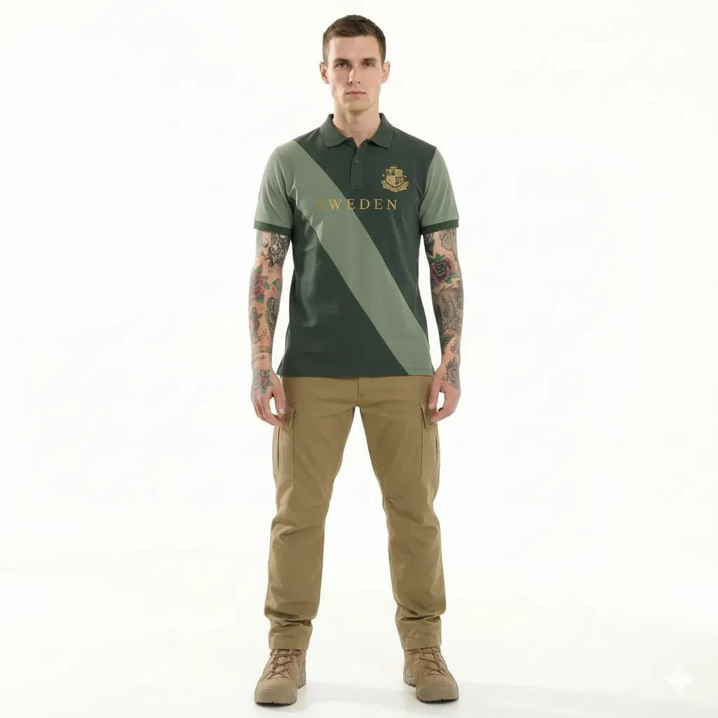 Octave Men Olive Colourblocked Polo Collar T-shirt