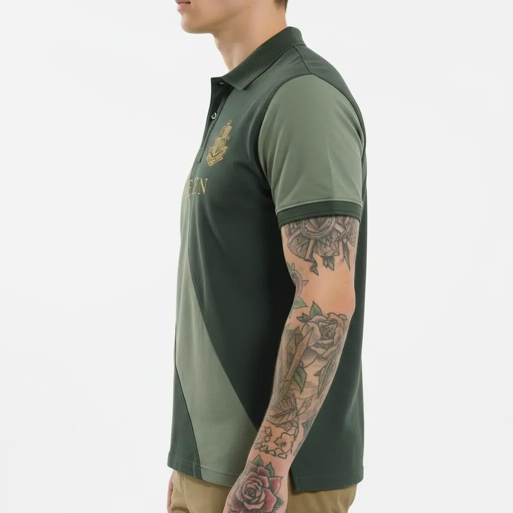 Octave Men Olive Colourblocked Polo Collar T-shirt