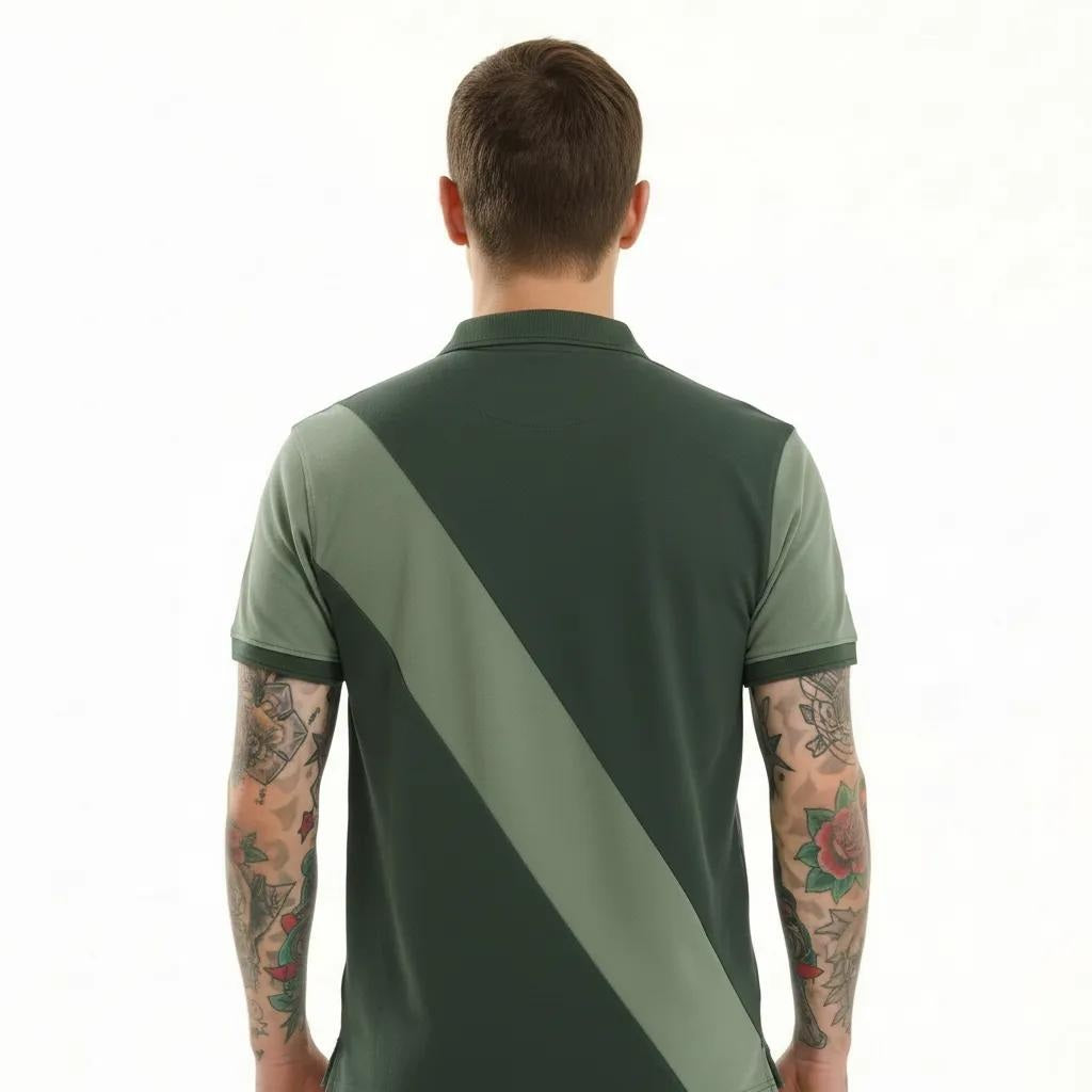 Octave Men Olive Colourblocked Polo Collar T-shirt