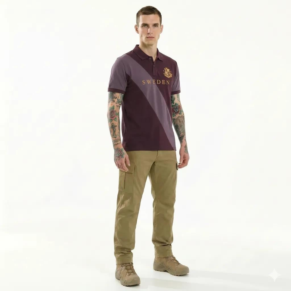 Octave Men Wine Colourblocked Polo Collar T-shirt