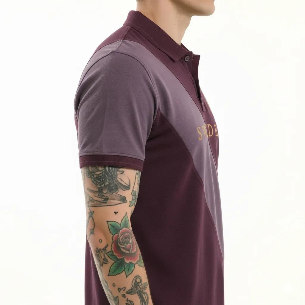 Octave Men Wine Colourblocked Polo Collar T-shirt