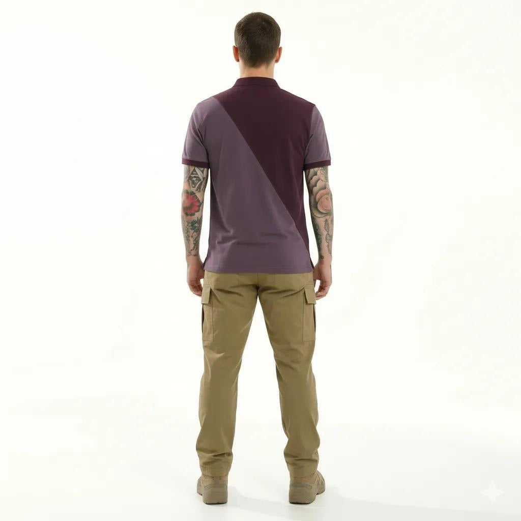 Octave Men Wine Colourblocked Polo Collar T-shirt