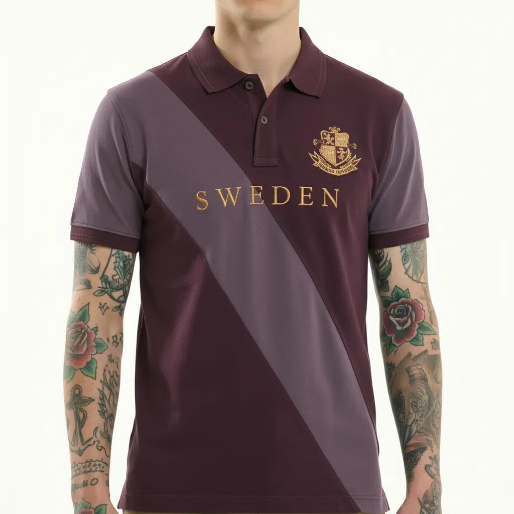 Octave Men Wine Colourblocked Polo Collar T-shirt