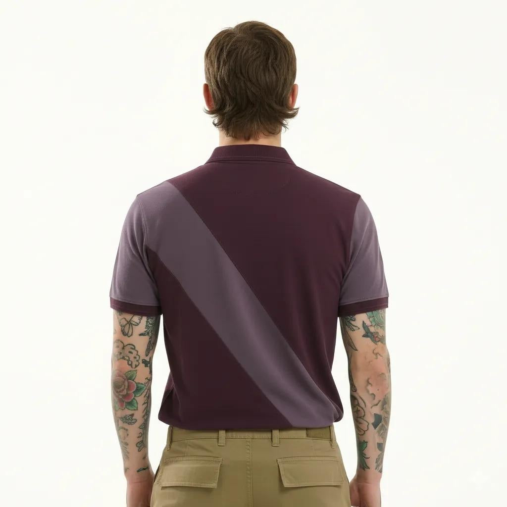 Octave Men Wine Colourblocked Polo Collar T-shirt