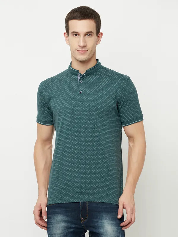 Octave Men Green Henley Neck T-Shirt