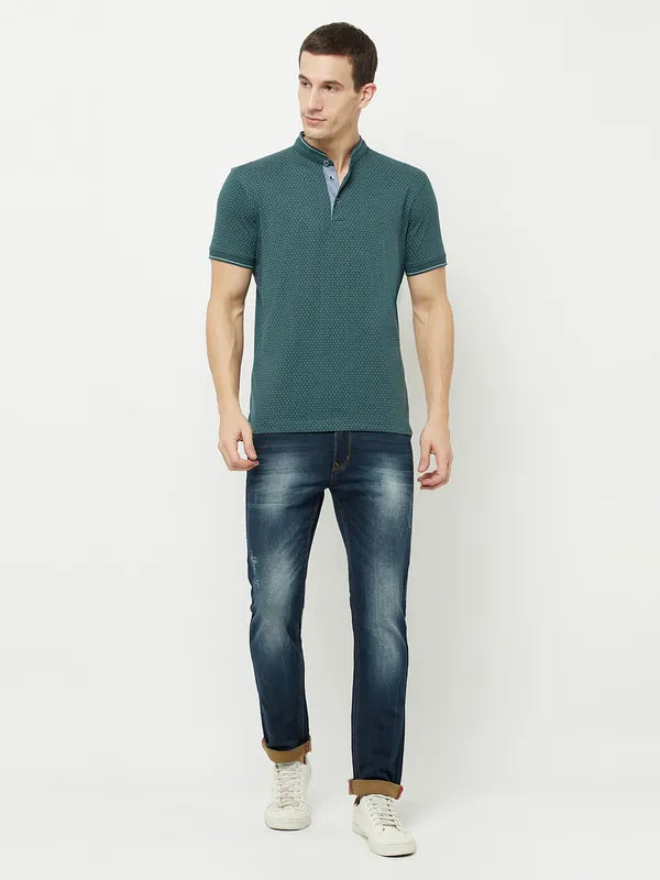 Octave Men Green Henley Neck T-Shirt