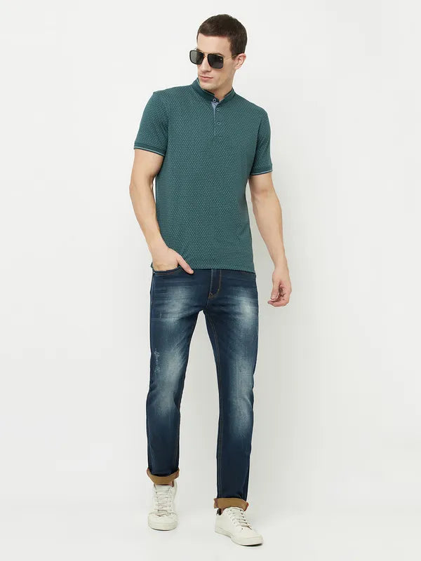 Octave Men Green Henley Neck T-Shirt