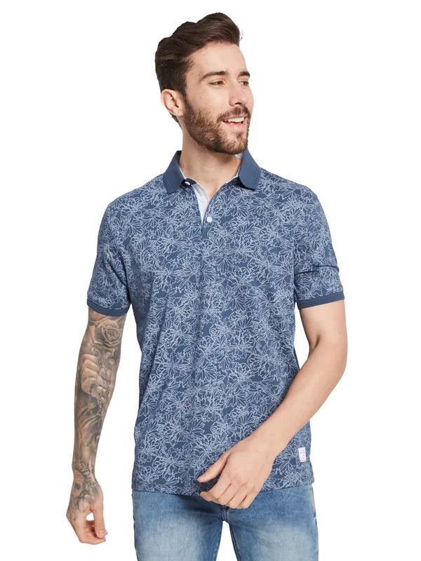 Octave Men Floral Printed Polo Collar T-Shirt