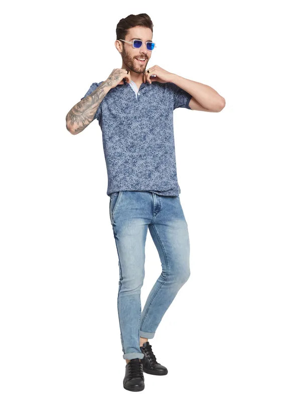 Octave Men Floral Printed Polo Collar T-Shirt