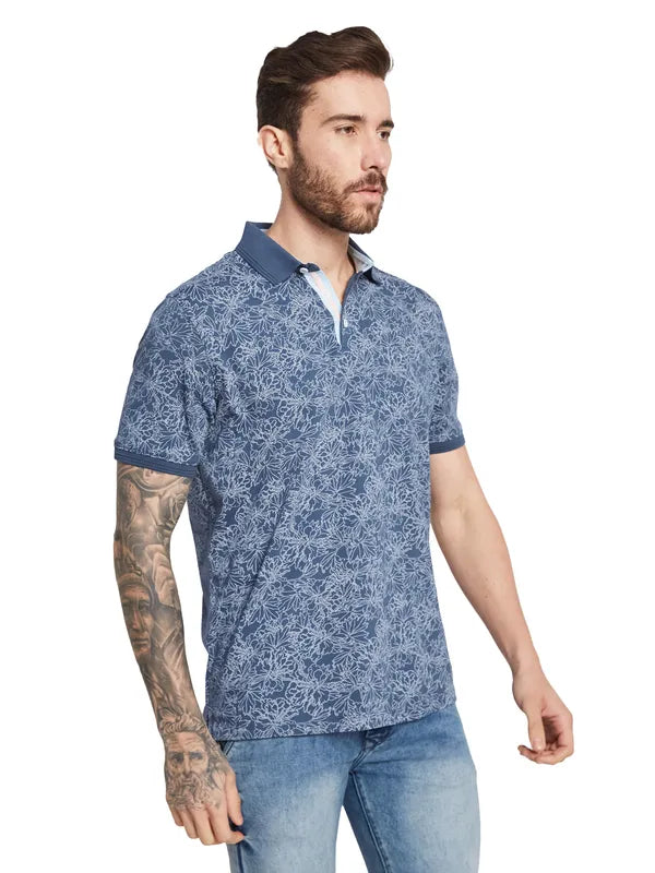 Octave Men Floral Printed Polo Collar T-Shirt