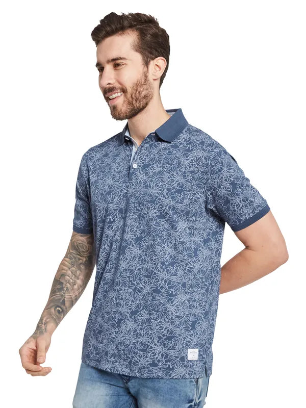 Octave Men Floral Printed Polo Collar T-Shirt