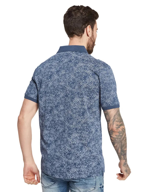 Octave Men Floral Printed Polo Collar T-Shirt