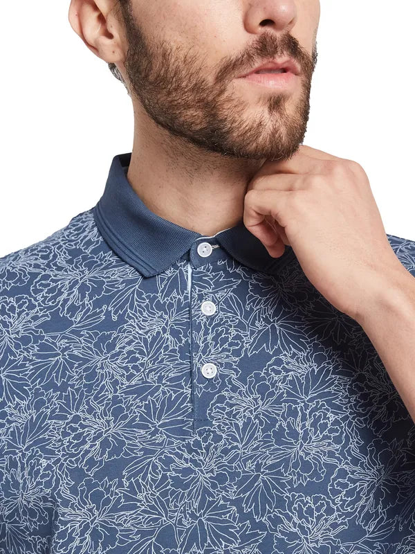 Octave Men Floral Printed Polo Collar T-Shirt