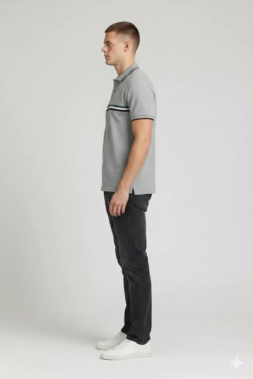 Men Aluminium Striped Polo Collar T-shirt