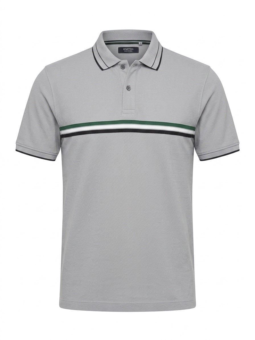 Men Aluminium Striped Polo Collar T-shirt