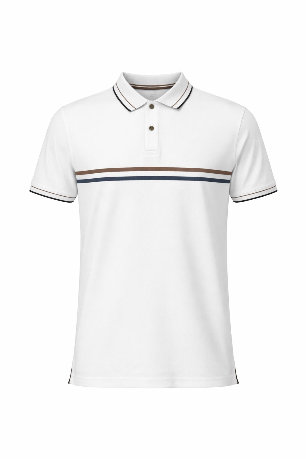 Men Off White Striped Polo Collar T-shirt