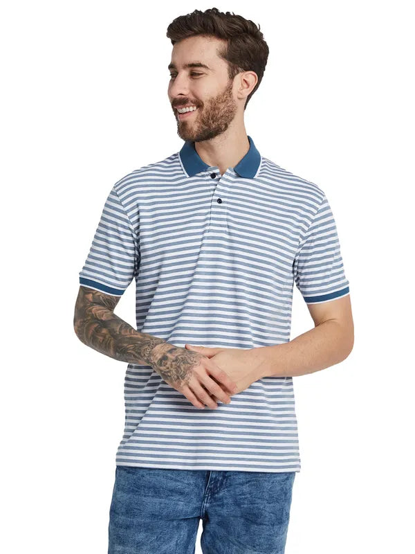 Octave Men Striped Polo Collar T-Shirt