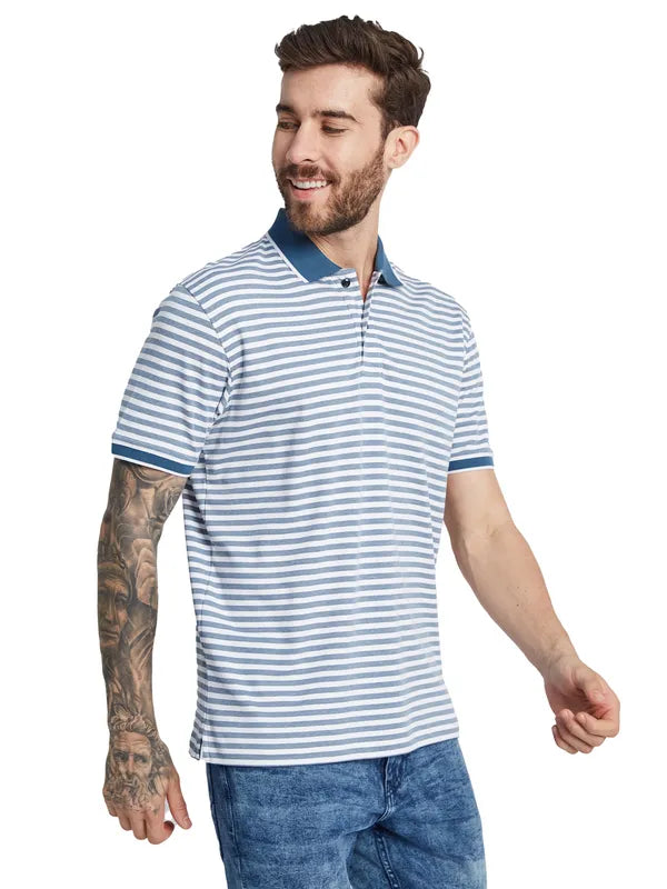 Octave Men Striped Polo Collar T-Shirt