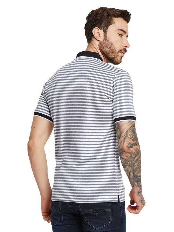 Octave Men Striped Polo Collar Pure Cotton T-Shirt