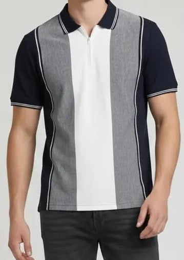 Men Navy Colourblocked Polo Collar T-shirt