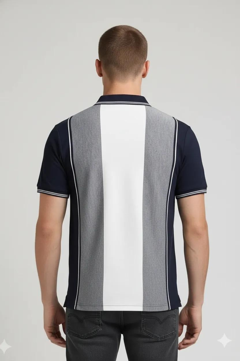 Men Navy Colourblocked Polo Collar T-shirt
