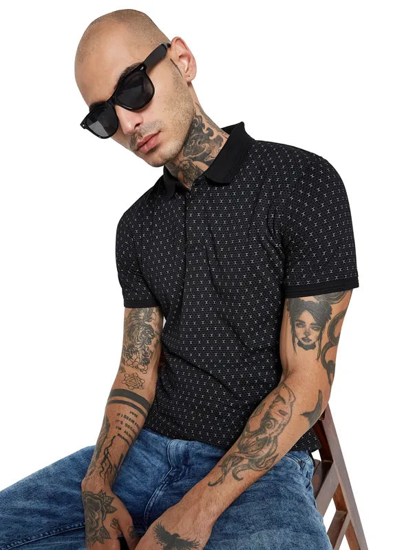 Octave Geometric Printed Polo Collar Cotton T-Shirt