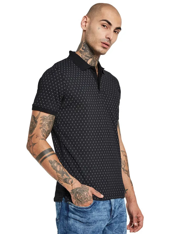 Octave Geometric Printed Polo Collar Cotton T-Shirt