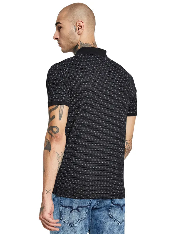 Octave Geometric Printed Polo Collar Cotton T-Shirt