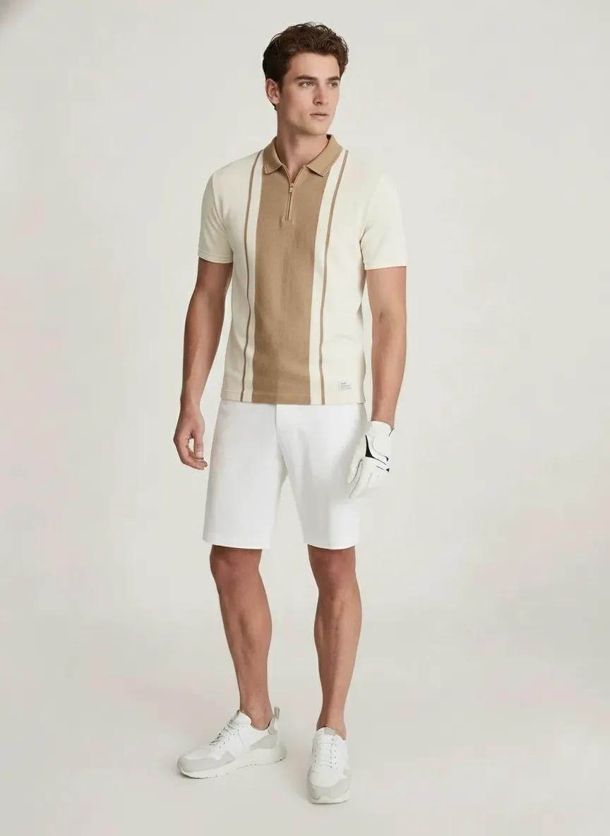 Men Khaki Colourblocked Polo Collar T-shirt