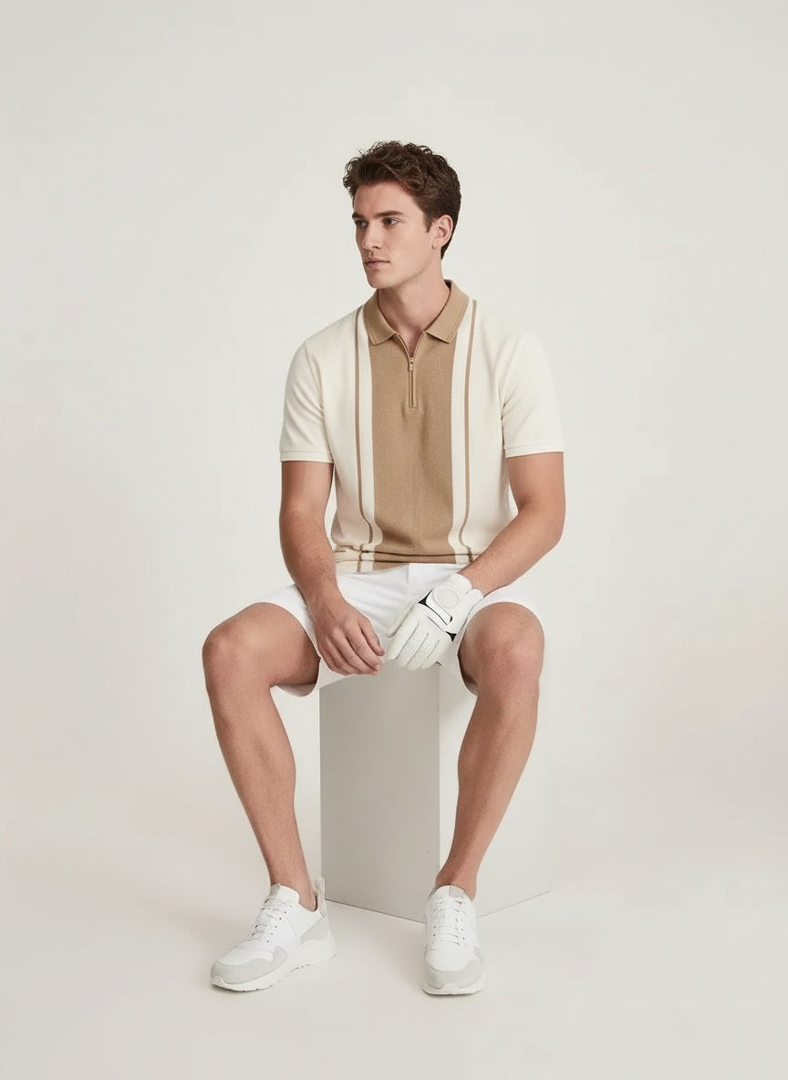 Men Khaki Colourblocked Polo Collar T-shirt
