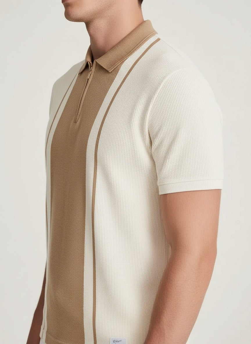 Men Khaki Colourblocked Polo Collar T-shirt
