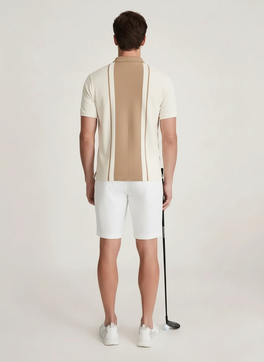 Men Khaki Colourblocked Polo Collar T-shirt