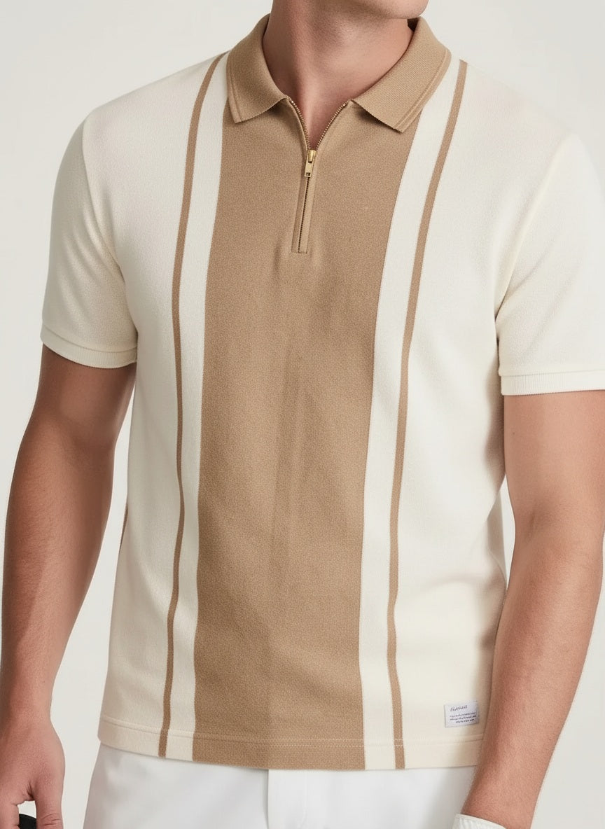 Men Khaki Colourblocked Polo Collar T-shirt
