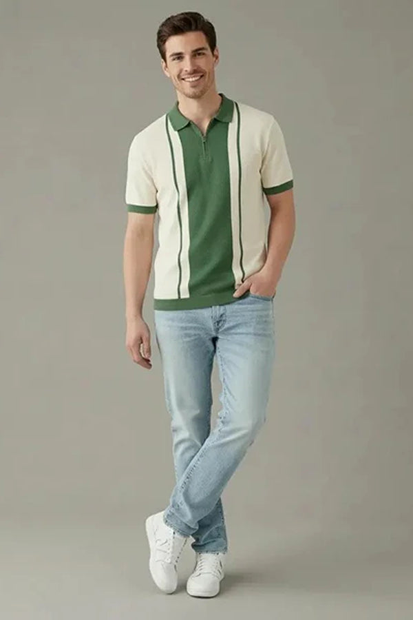 Men Colourblocked Polo Collar T-shirt