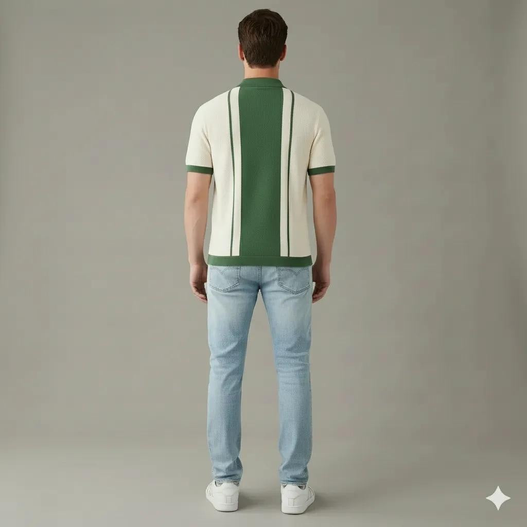 Men Oil Green Colourblocked Polo Collar T-shirt