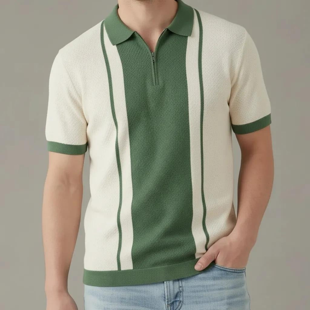 Men Oil Green Colourblocked Polo Collar T-shirt