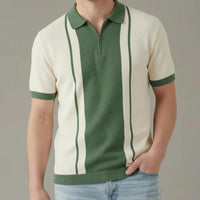Men Oil Green Colourblocked Polo Collar T-shirt