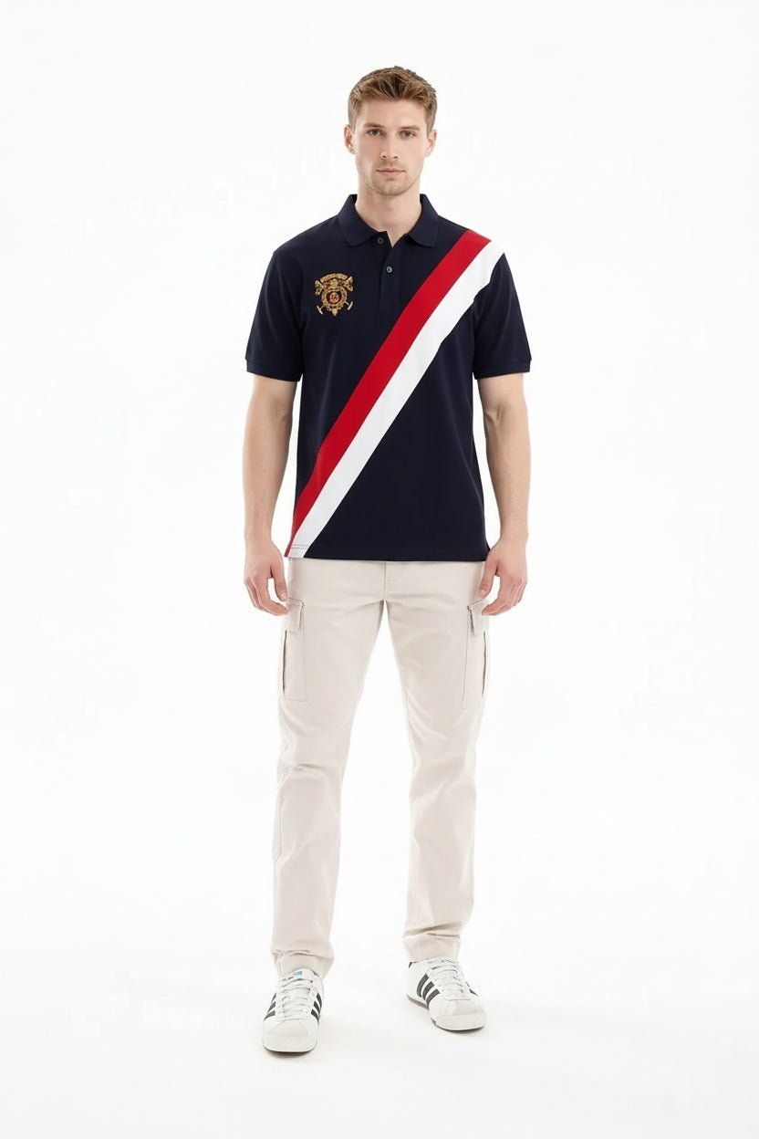 Men Navy Brand Logo Colourblocked Polo Collar T-shirt