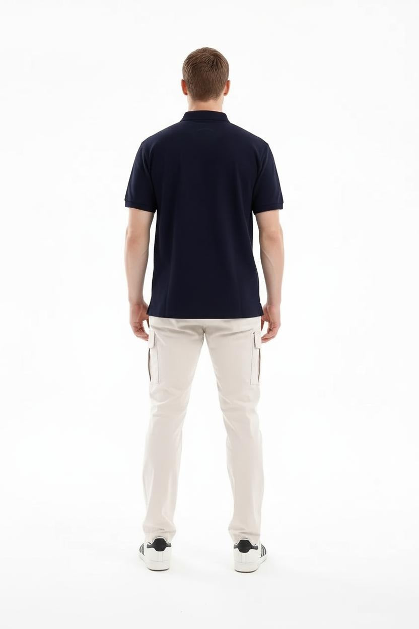Men Navy Brand Logo Colourblocked Polo Collar T-shirt