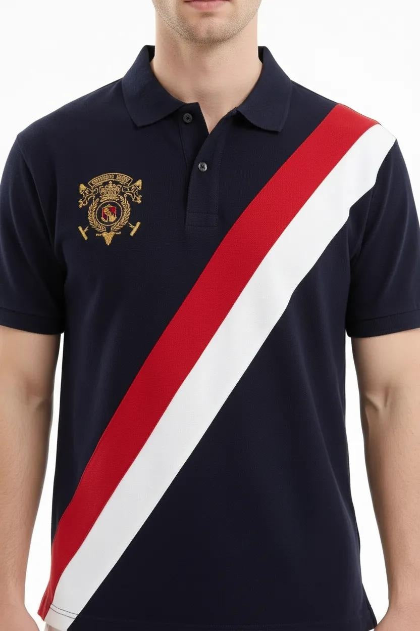Men Navy Brand Logo Colourblocked Polo Collar T-shirt
