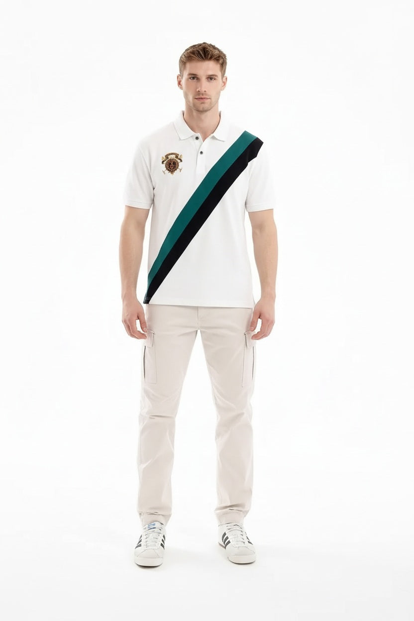 Men Off White Colourblocked Polo Collar T-shirt