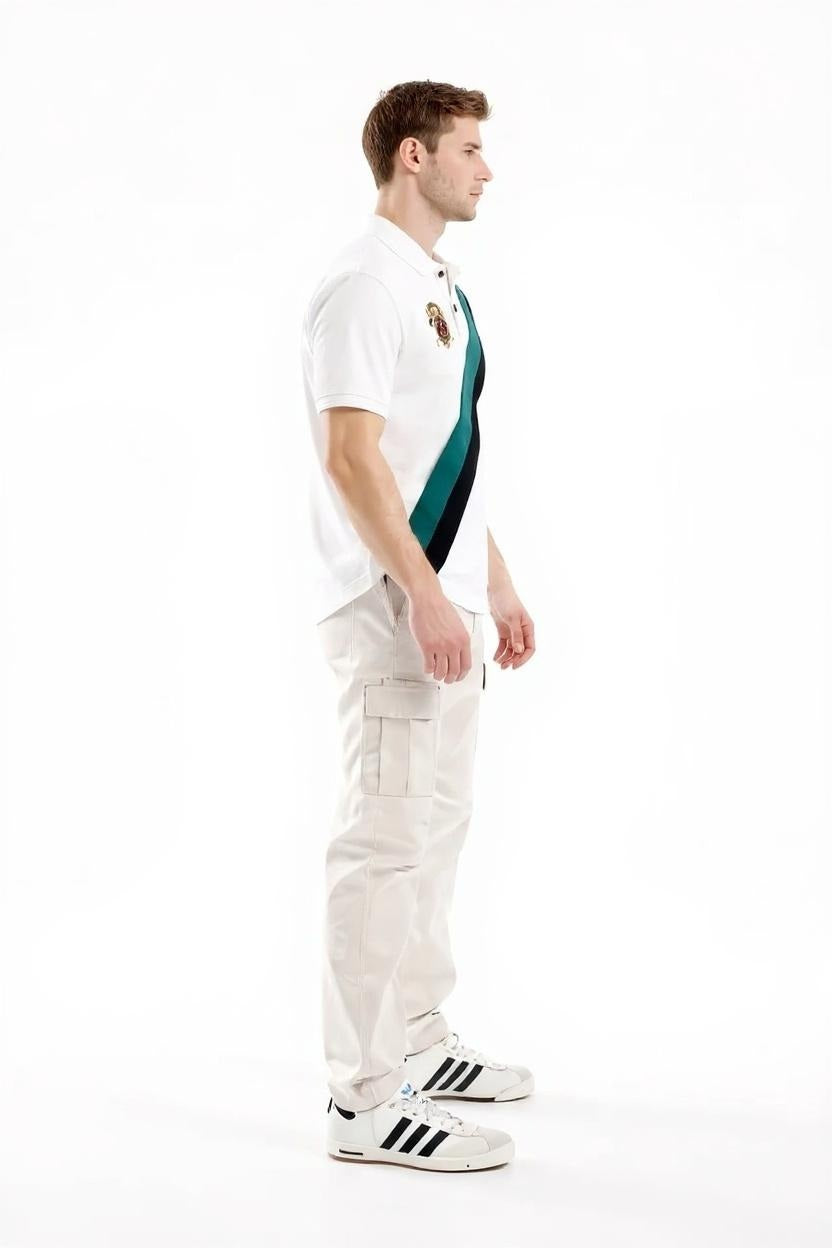 Men Off White Colourblocked Polo Collar T-shirt