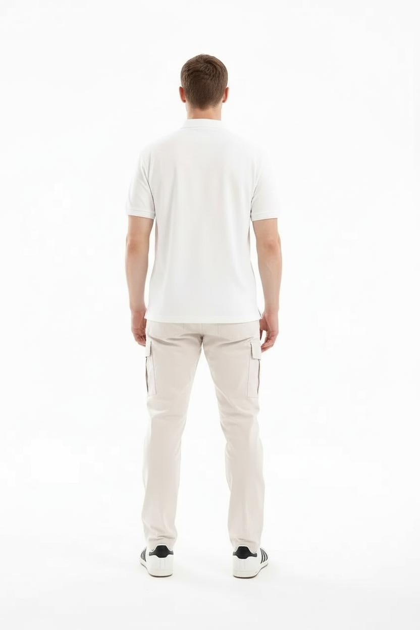 Men Off White Colourblocked Polo Collar T-shirt