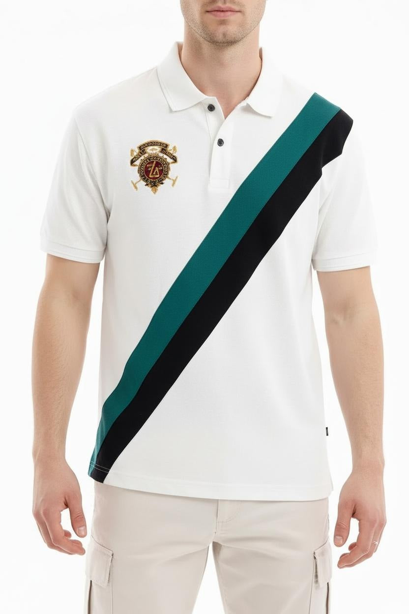 Men Off White Colourblocked Polo Collar T-shirt