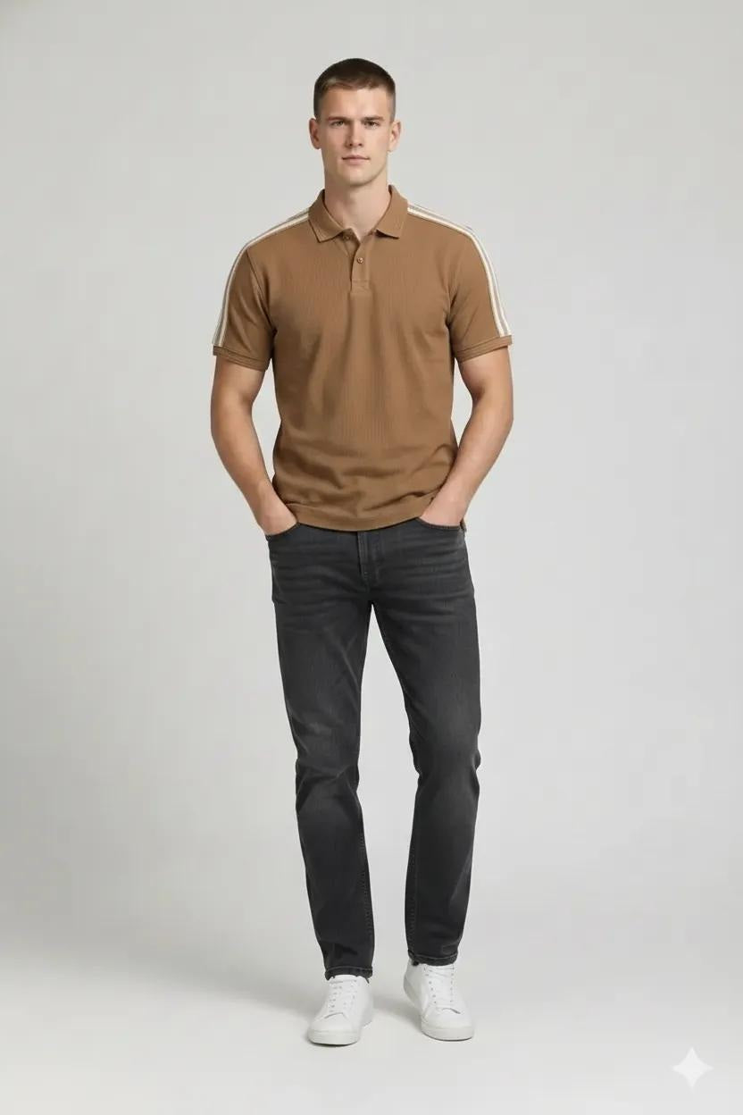 Men Striped Polo Collar T-shirt
