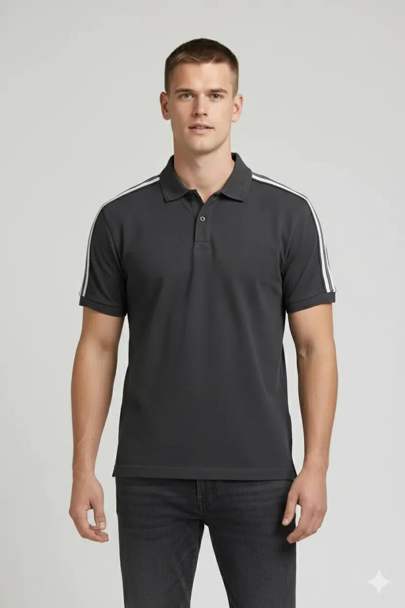 Men Striped Polo Collar T-shirt